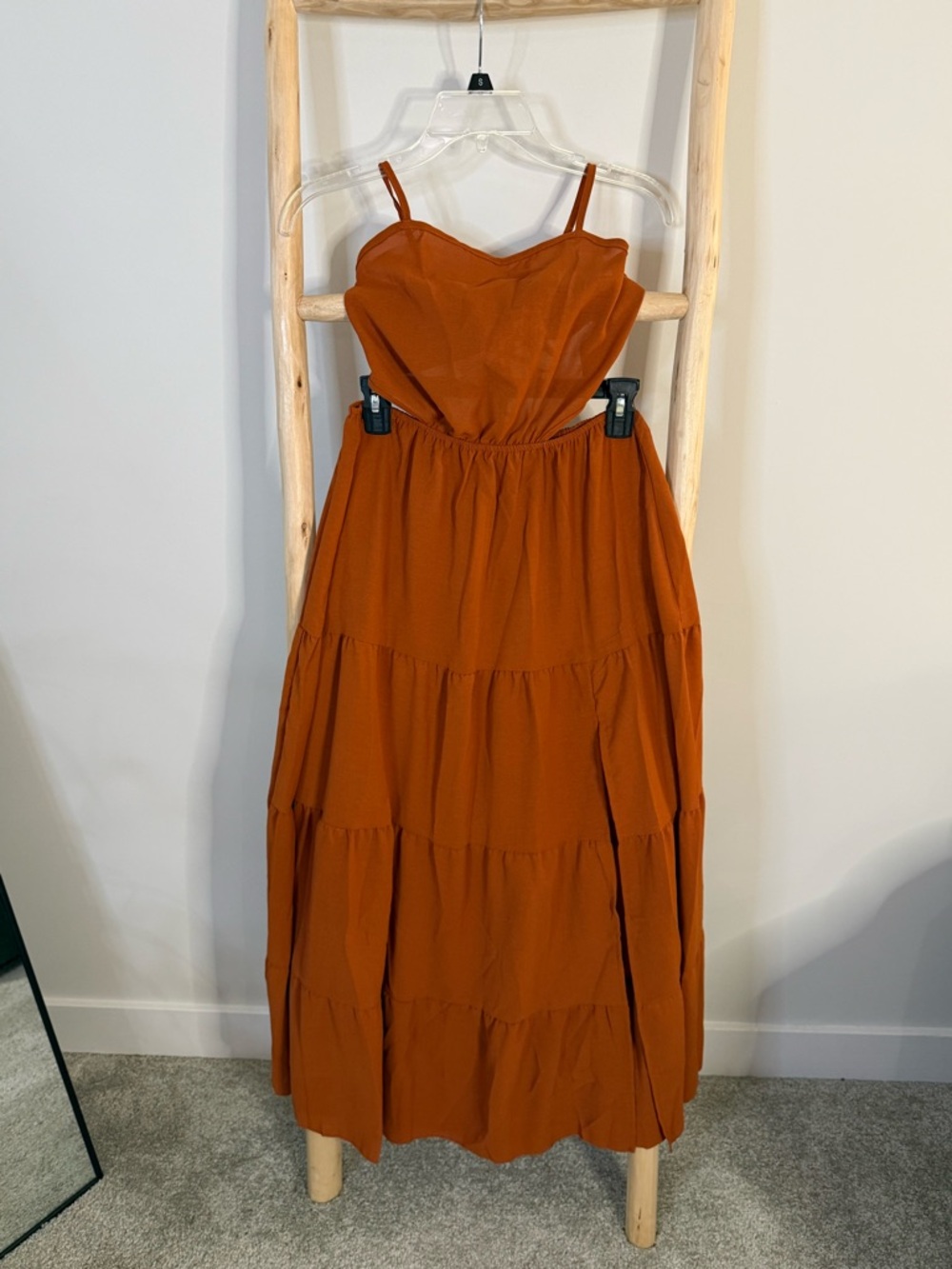 SHEIN Rust Orange Tiered Spaghetti Strap Maxi Dress